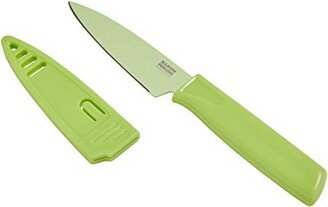 Colori Non-Stick Straight Paring Knife with Safety Sheath, 4 inch/10.16 cm Blade Pistachio