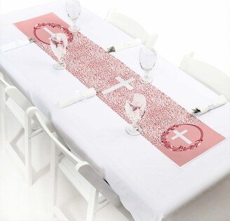 Big Dot of Happiness Pink Elegant Cross - Petite Girl Religious Party Paper Table Runner - 12 x 60 inches