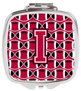 CJ1079-ISCM Letter I Football Crimson & White Compact Mirror