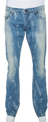 Blue Light Wash Denim Distressed Pattern Jeans S