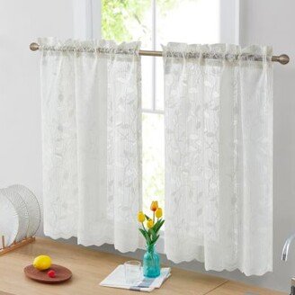 Joyce Lace Sheer Kitchen Cafe Curtain Tiers For Small Windows Kitchen Bathroom 30 W X 36 L Inch Pair