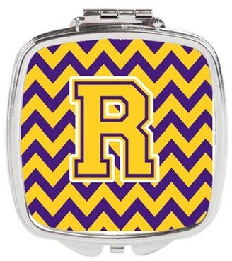 CJ1041-RSCM Letter R Chevron Purple & Gold Compact Mirror, 3 x 0.3 x 2.75 in.