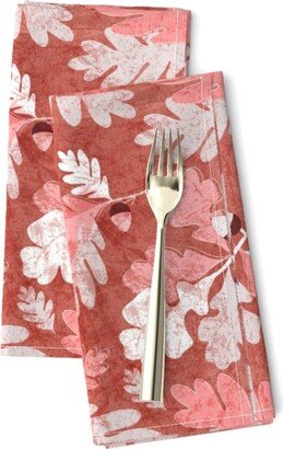 Dusty Pink Leaves Dinner Napkins | Set Of 2 - Red Oak Forest By Pakanta Handmade Brown Nature Cloth Spoonflower