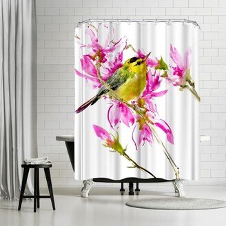 71 x 74 Shower Curtain, Yellow Warbler And Flowers by Suren Nersisyan