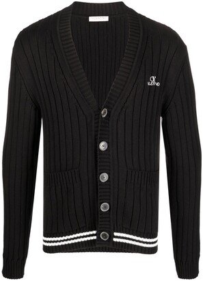 ribbed-knit V-neck cardigan-AB