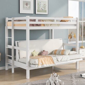 EDWINRAY Twin Over Full Bunk-Bed with Ladder, Down Bed Can be Converted into Daybed, Wood Bedroom Bedframe for Kids Teens, Space Saving