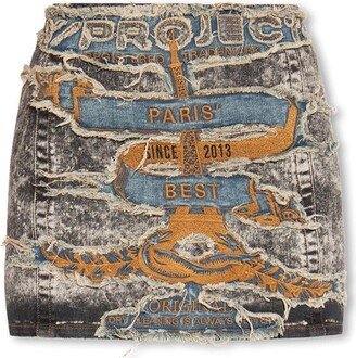 Paris Best Patch Denim Mini Skirt