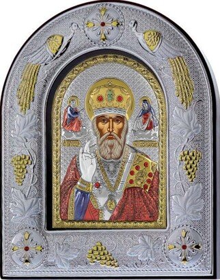 Saint Nicholas - Greek Orthodox Catholic Byzantine Christian-Silver Icon