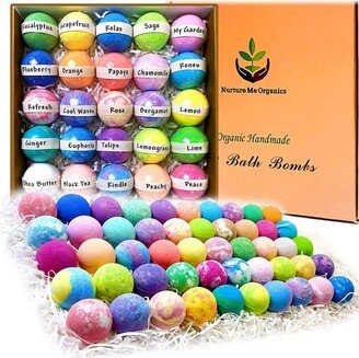 Purelis 50 Bath Bombs Gift Set. Organic & Natural. Individually Wrapped. Shea Butter, Sulfate Free, Moisturizing