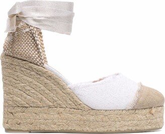 Beige and White Catalina Espadrille Sandals with Wedge Heel in Linen Woman