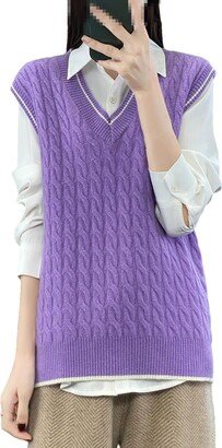 Generic Women's V-Neck Loose Vest Sleeveless Sweater Vest Knit Cashmere Jacket Violet