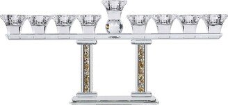 Noble Gift Crystal Menorah On Two Pillars With Gold And Silver Inner Gemstones-AA