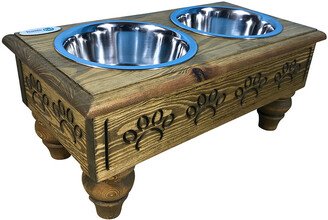 Raised Wooden Pet Double Dinersteel Bowls