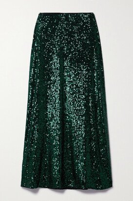 Scarlett Sequined Tulle Midi Skirt - Green