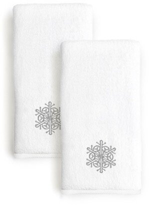 Grey Snow Flake Embroidered Hand Towels - Set of 2