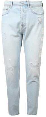 Logo Print Distressed Straight-Leg Jeans