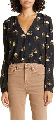 Avanti Floral Geo Jacquard Print Silk Blend Blouse