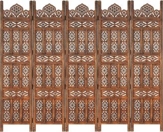 Hand carved 5-Panel Room Divider Brown78.7x65Solid Mango Wood