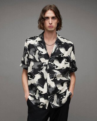 Tsuru Bird Print Short Sleeve Shirt