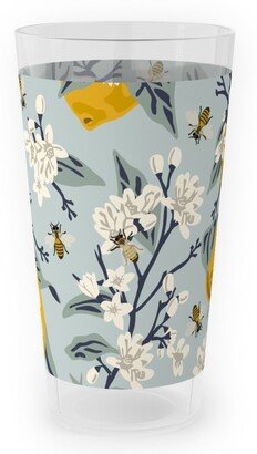 Outdoor Pint Glasses: Bees, Blossoms & Lemons - Blue Outdoor Pint Glass, Blue