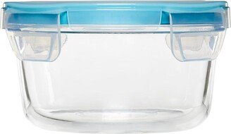 Glass 4 Cup Round Food Storage with Truelock Locking Lid, 2 Piece Set - Clear Glass, Mineral Blue Lid