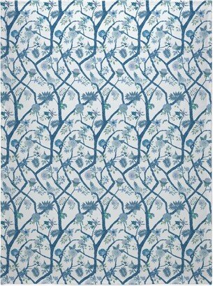 Fleece Photo Blankets: Peony Branch Mural - Blue And Green Blanket, Fleece, 60X80, Blue