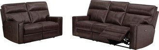 Easley 2-piece Top Grain Leather Power Reclining Sofa and Loveseat Set with Power Headrests