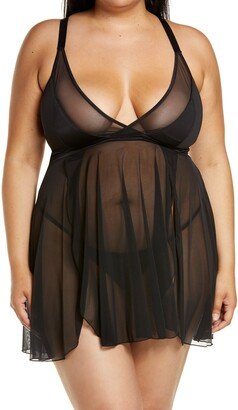 Caged Back Mesh Babydoll Chemise & G-String Thong