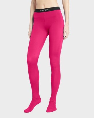 Glossy Jersey Footed Leggings with Logo Band