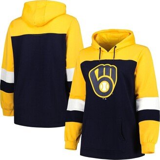 Women's Navy Milwaukee Brewers Plus Size Colorblock Pullover Hoodie