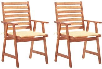 Patio Dining Chairs 2 pcs with Cushions Solid Acacia Wood - Brown