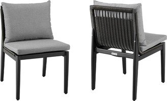 Ollie 20 Inch Patio Armless Dining Chair, Set of 2, Aluminum, Gray Cushions - 32 H x 20 W x 22 L Inches