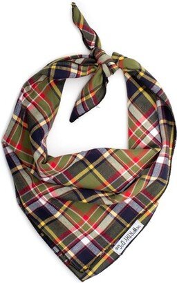 The Worthy Dog Flannel Plaid Classic Square Tie-On Bandana - Olive - L