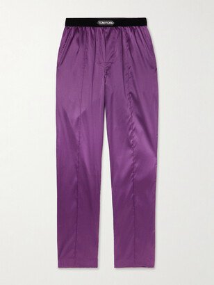 Velvet-Trimmed Stretch-Silk Satin Pyjama Trousers-AD