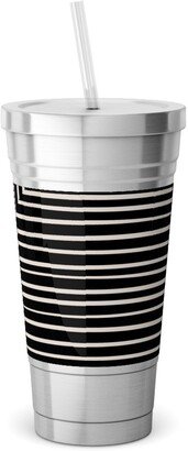 Travel Mugs: Angles And Lines Stainless Tumbler With Straw, 18Oz, Gray