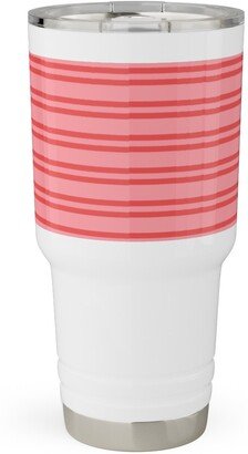 Travel Mugs: Joyful Stripes - Red And Pink Travel Tumbler, 30Oz, Pink