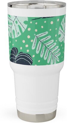 Travel Mugs: Leafy Jungle - Green Travel Tumbler, 30Oz, Green