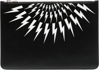 Logo-Print Leather Clutch Bag-AE