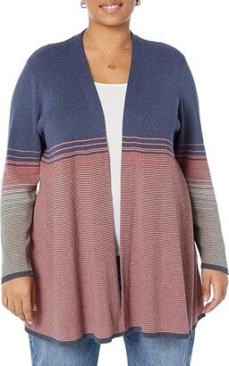 Plus Size Ombre Twirl Cardigan (Orange Multi) Women's Clothing