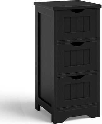 Tangkula 3-Drawer Bathroom Floor Cabinet Free Standing Nightstands Side Storage Organizer Black