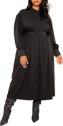 BUXOM COUTURE Back Waist Cutout Long Sleeve Midi Shirtdress