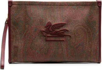 Logo-Embroidered Paisley-Print Clutch Bag