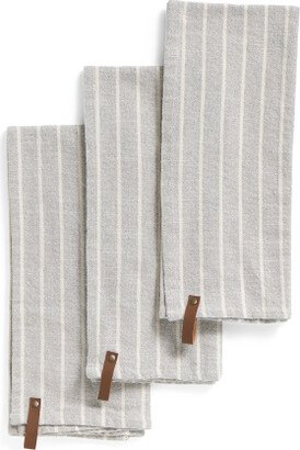 Set Of 3 Stone Washed Kitchen Towels With Leather Loops