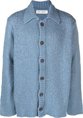 Ribbed-Trim Buttoned Cardigan