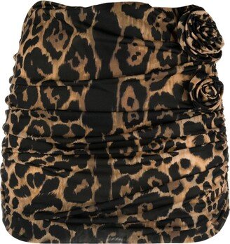 Leopard-Print Gathered Miniskirt