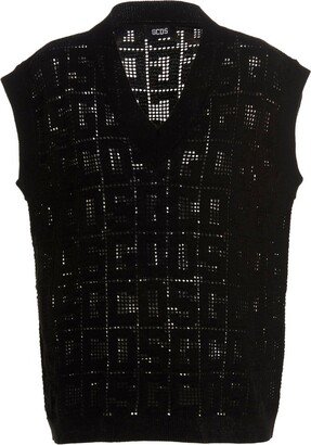 Monogram Macramé V-Neck Vest