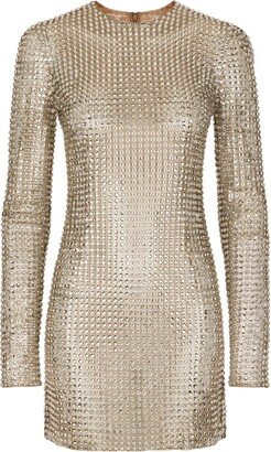 Crystal-Embellished Mesh Minidress