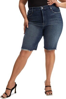 Bermuda Womens Raw Hem Mid Rise Denim Shorts