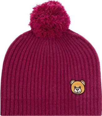 Teddy Bear-Motif Ribbed-Knit Pull-On Beanie-AA