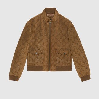 Perforated leather bomber jacket with GG